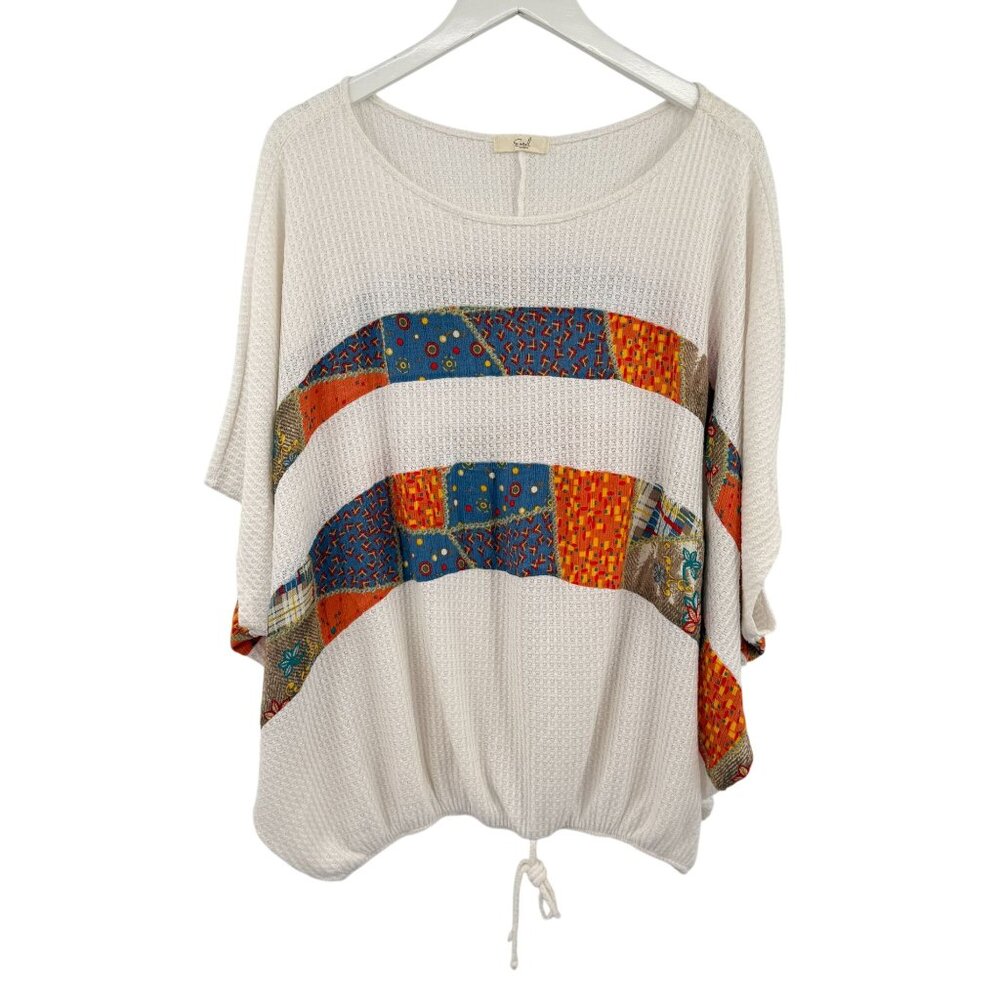 Easel Boho Patchwork Shirt Size Medium Waffle Ove… - image 1